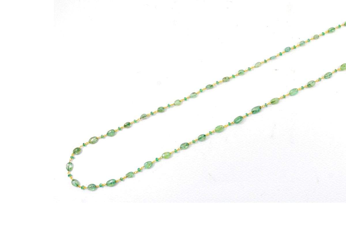 14k Solid Gold Necklace Studded With Natural Pearl And Rubelite Stone - 8X7 MM