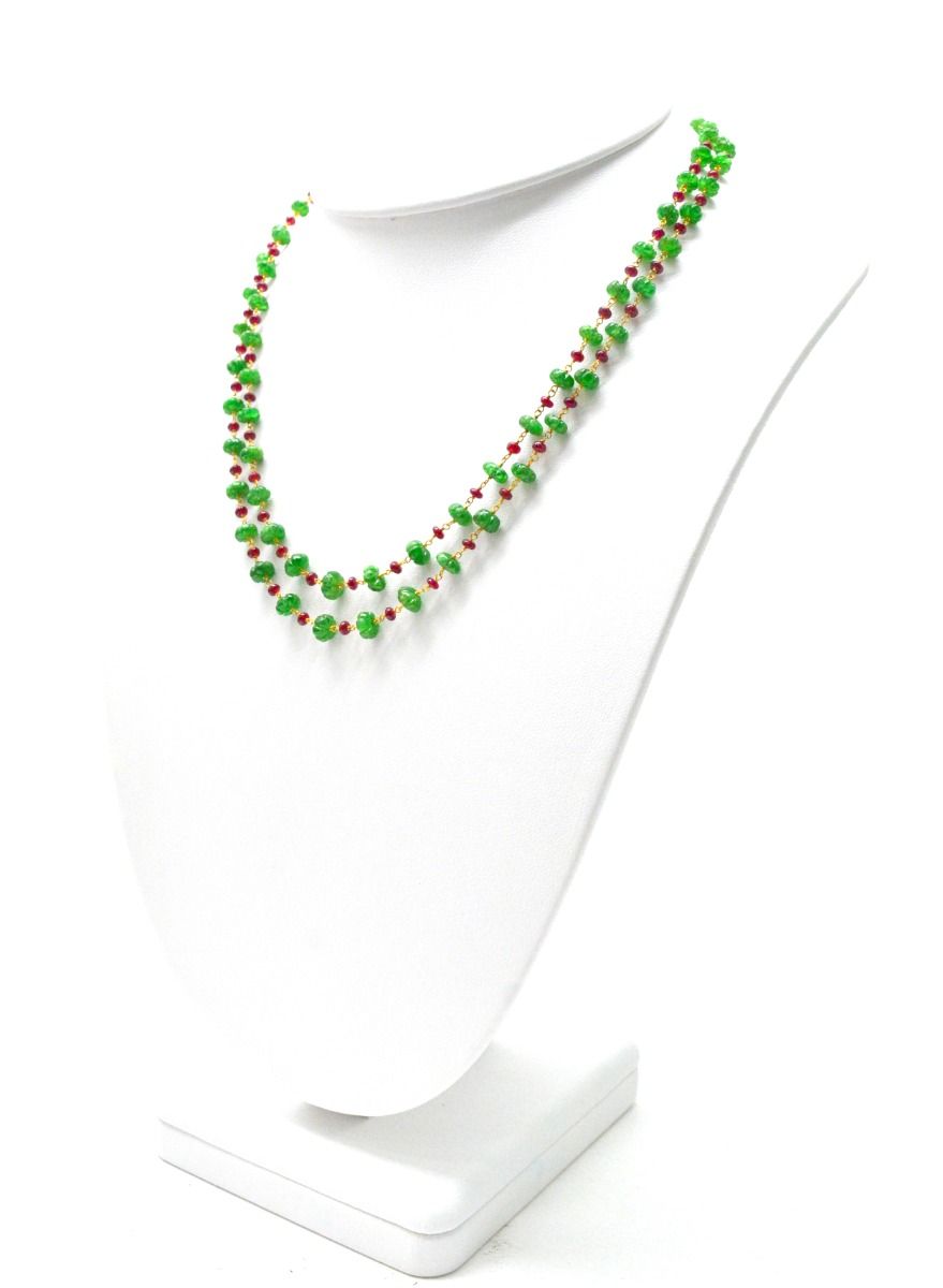 14k Solid yellow Gold Necklace With Emerald Stone In 4-6 MM