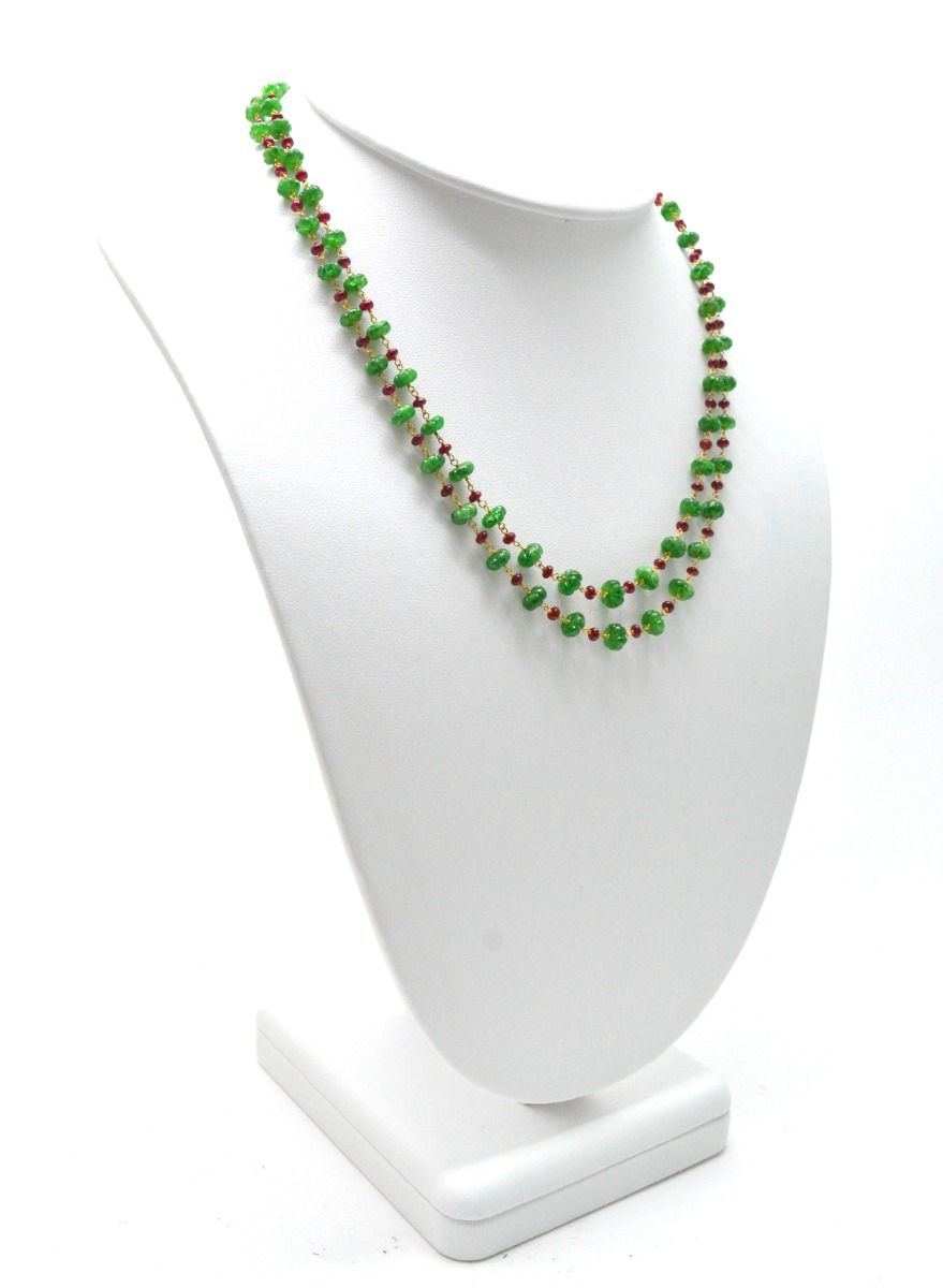 14k Solid yellow Gold Necklace With Emerald Stone In 4-6 MM