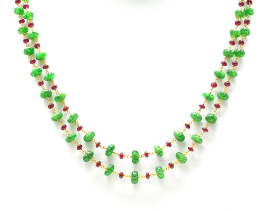 14k Solid yellow Gold Necklace With Emerald Stone In 4-6 MM - view 3