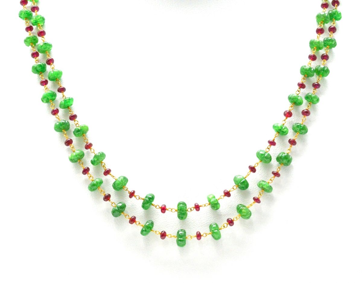 14k Solid yellow Gold Necklace With Emerald Stone In 4-6 MM,  SGGRC-195