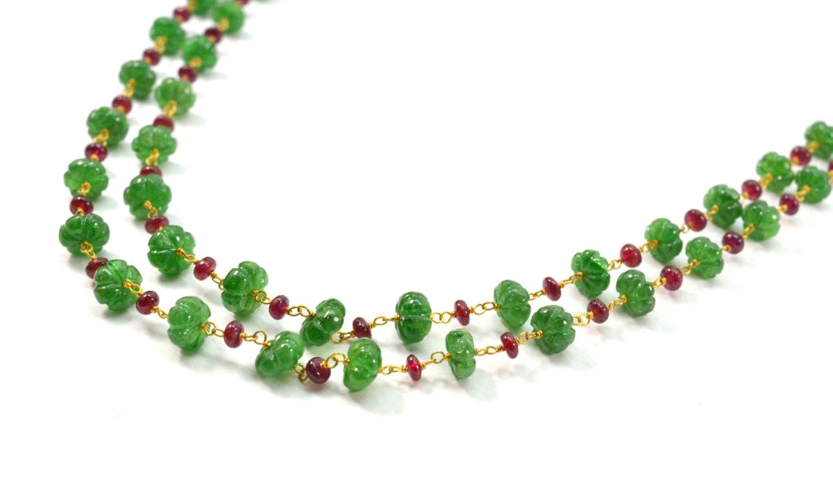 14k Solid yellow Gold Necklace With Emerald Stone In 4-6 MM