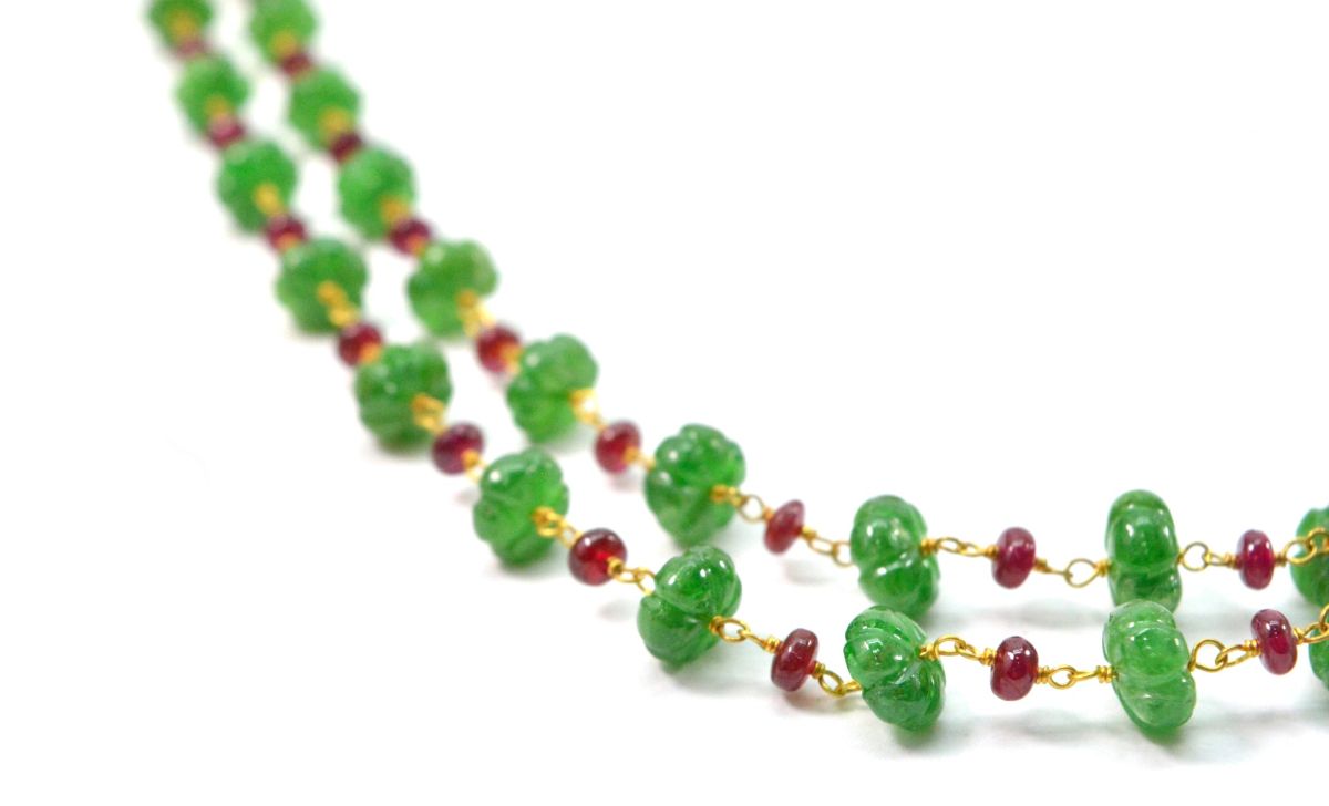 14k Solid yellow Gold Necklace With Emerald Stone In 4-6 MM