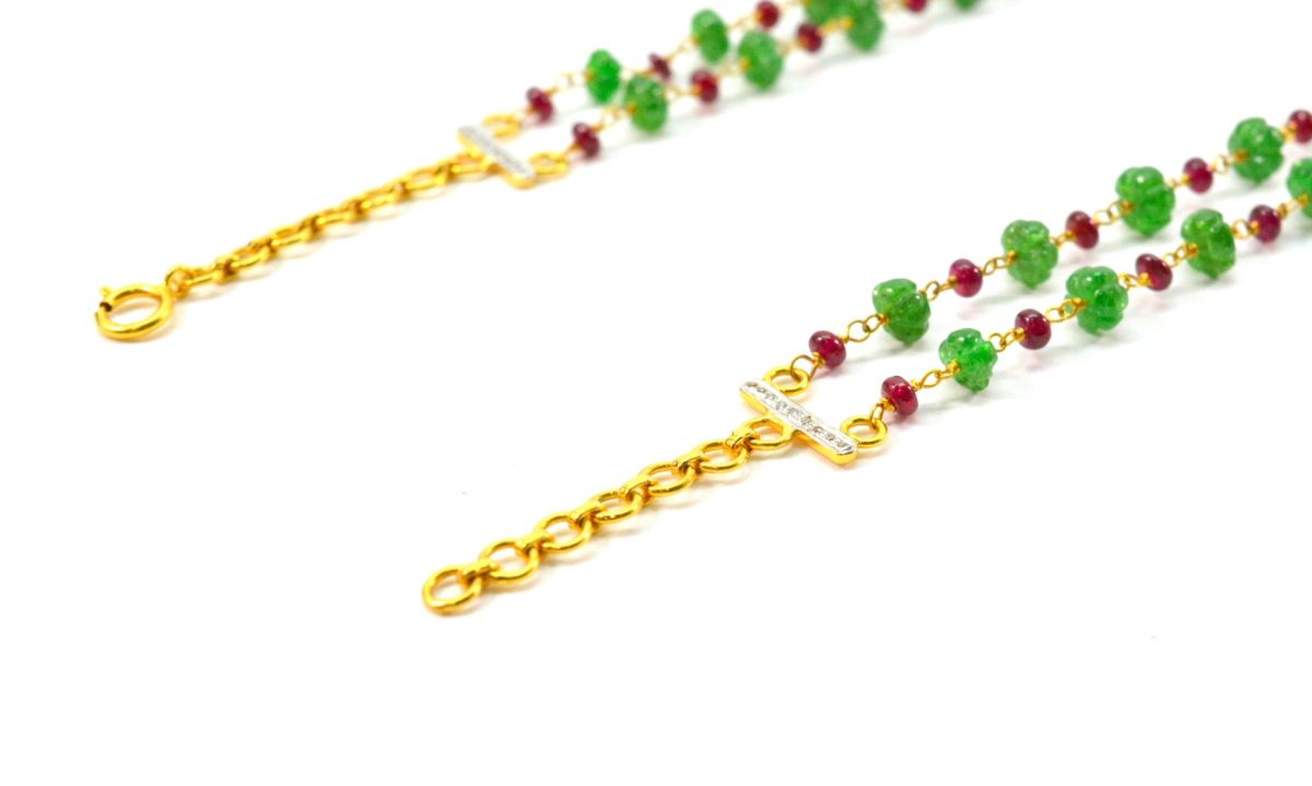 14k Solid yellow Gold Necklace With Emerald Stone In 4-6 MM