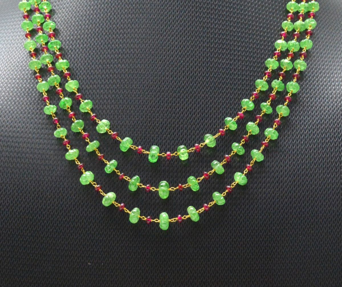 14k Solid yellow Gold Necklace - Natural Emerald, 4-6MM,  SGGRC-196