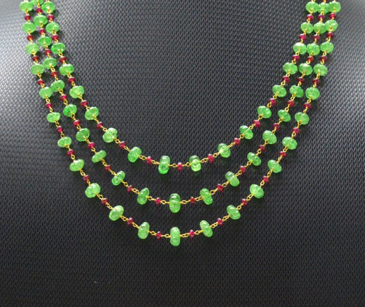 14k Solid yellow Gold Necklace - Natural Emerald, 4-6MM,  SGGRC-196