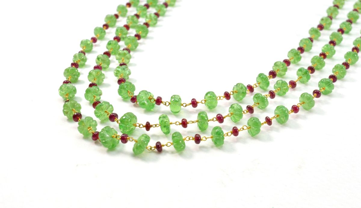 14k Solid yellow Gold Necklace - Natural Emerald, 4-6MM,  SGGRC-196