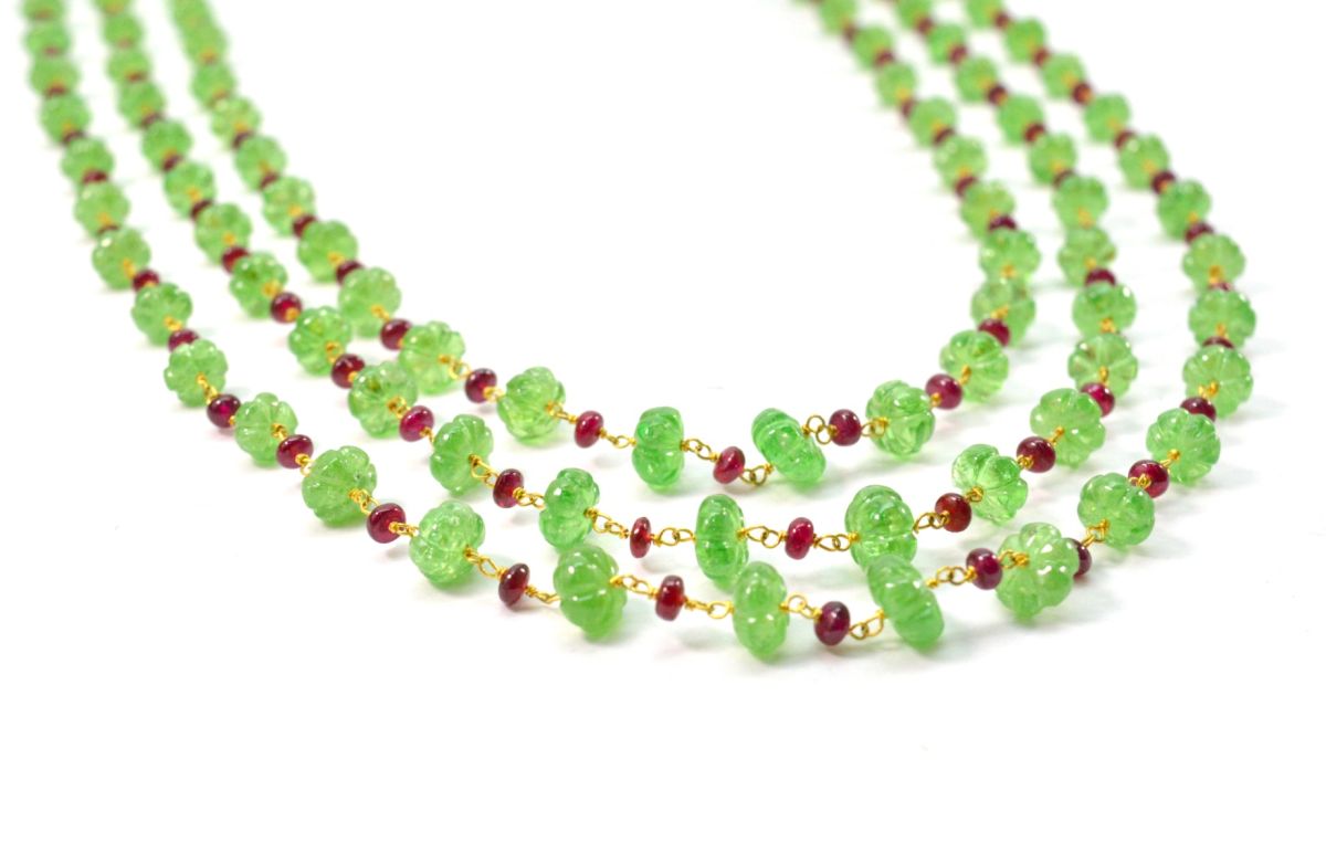 14k Solid yellow Gold Necklace - Natural Emerald, 4-6MM,  SGGRC-196