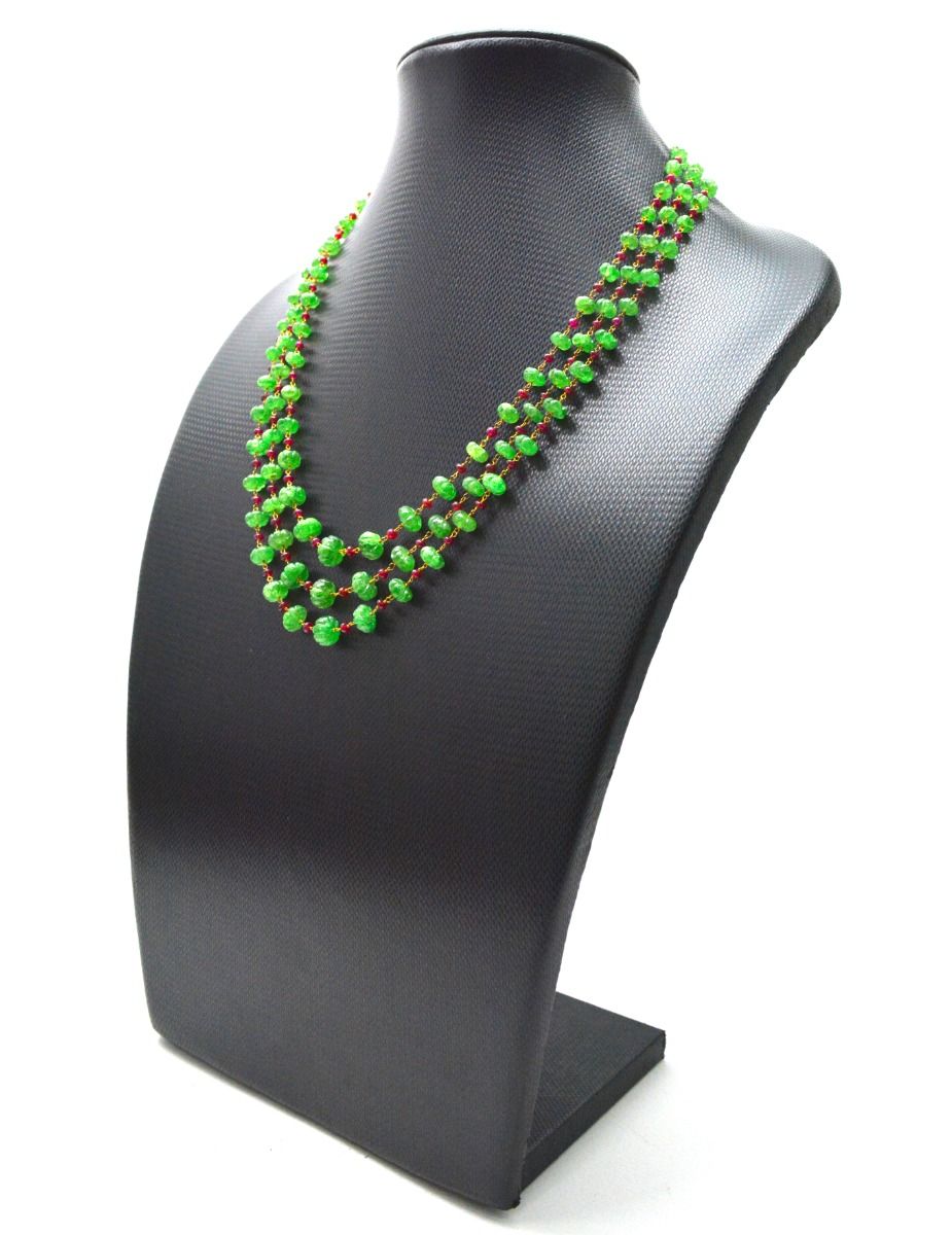 14k Solid yellow Gold Necklace Studded With Emerald Stone , 4 -8MM - GGRC-197