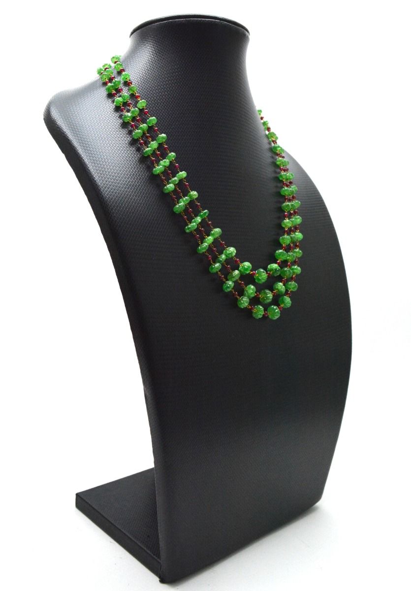 14k Solid yellow Gold Necklace Studded With Emerald Stone , 4 -8MM