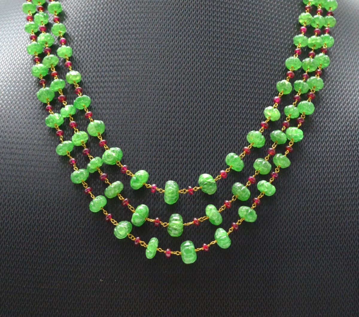 14k Solid yellow Gold Necklace Studded With Emerald Stone , 4 -8MM