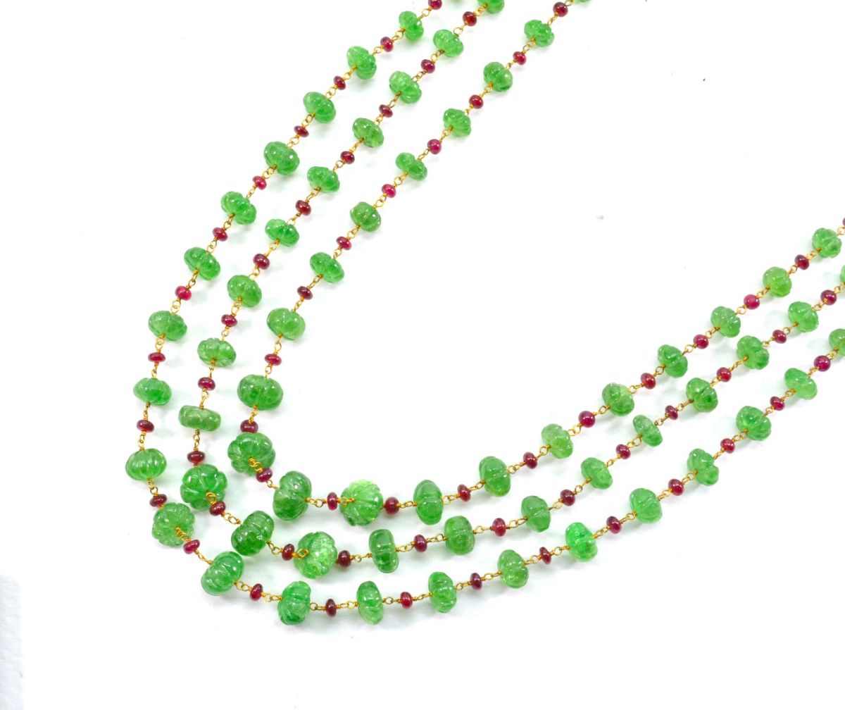 14k Solid yellow Gold Necklace Studded With Emerald Stone , 4 -8MM - GGRC-197