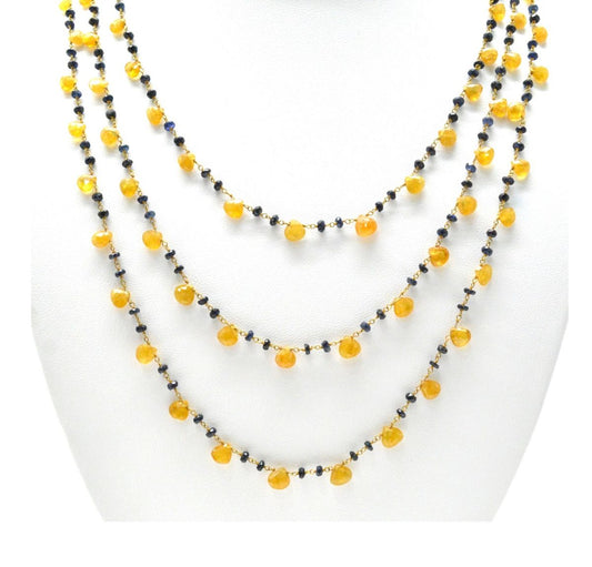 14k Solid yellow Gold Necklace With Sapphire, Ruby Stone , 2.50 MM - view 3