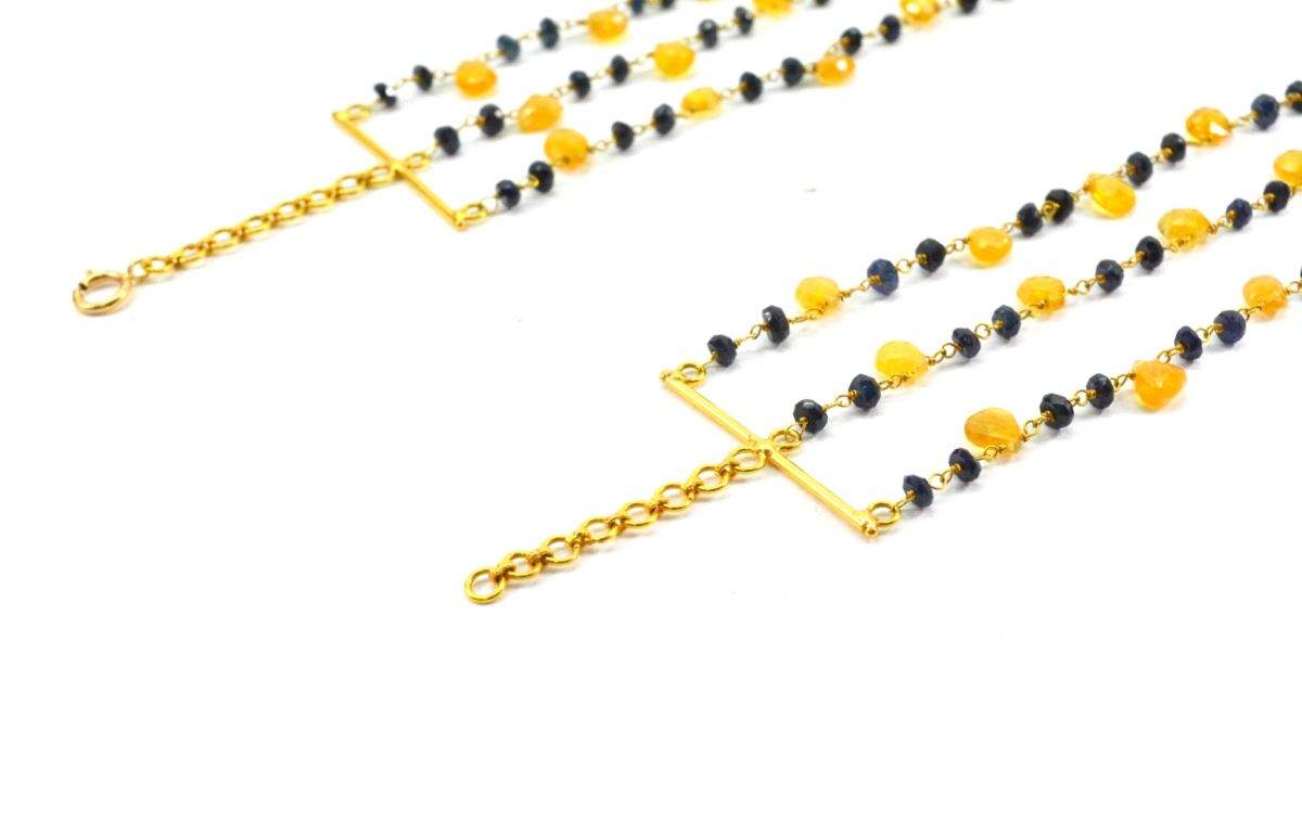 14k Solid yellow Gold Necklace With Sapphire, Ruby Stone , 2.50 MM