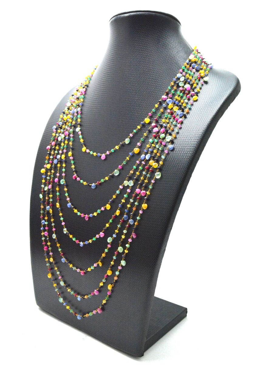 Lovely 14k Solid yellow Gold Necklace With Natural Ruby, Emerald, Sapphire Stones