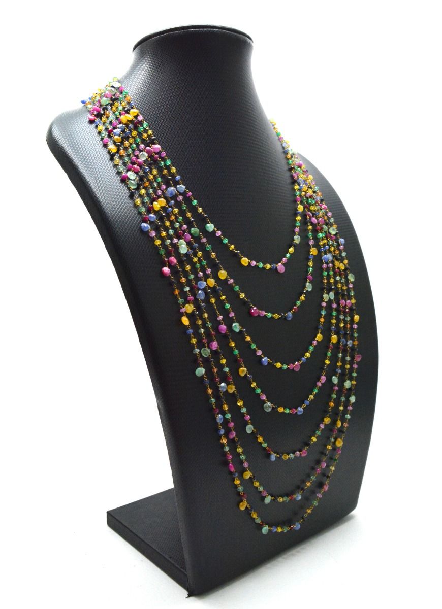 Lovely 14k Solid yellow Gold Necklace With Natural Ruby, Emerald, Sapphire Stones - SGGRC-202