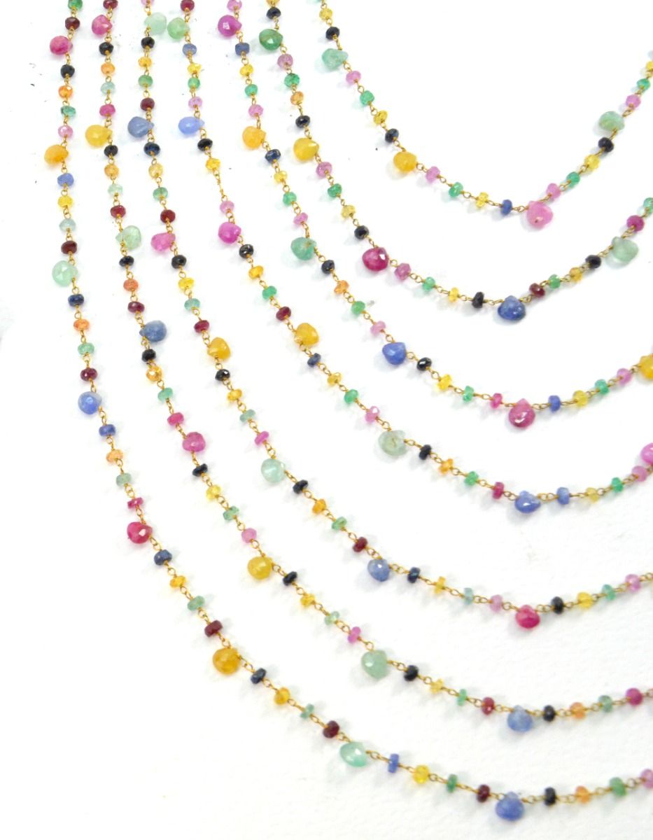 Lovely 14k Solid yellow Gold Necklace With Natural Ruby, Emerald, Sapphire Stones