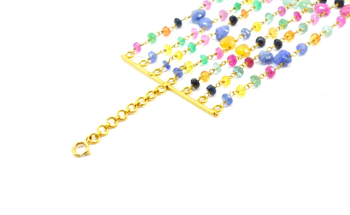 Lovely 14k Solid yellow Gold Necklace With Natural Ruby, Emerald, Sapphire Stones