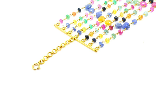 Lovely 14k Solid yellow Gold Necklace With Natural Ruby, Emerald, Sapphire Stones - SGGRC-202 - view 3