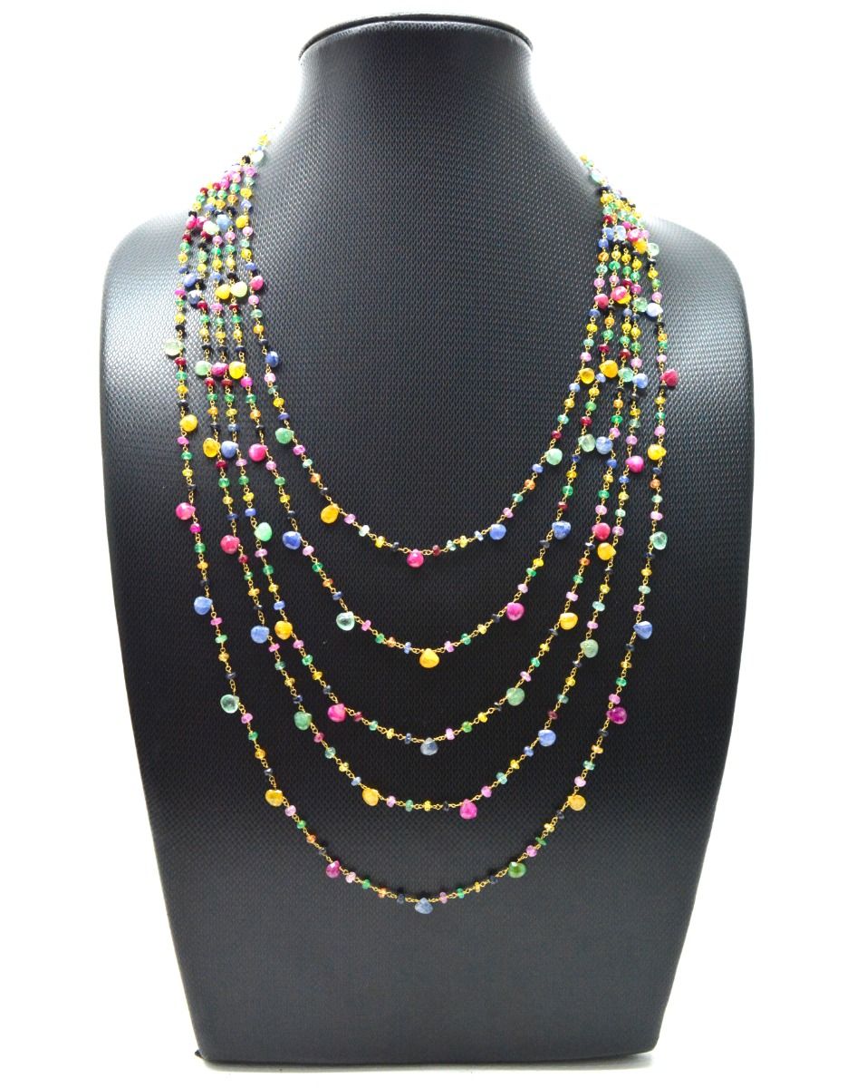 14k Solid yellow Gold Necklace Studded With Ruby, Emerald Stone