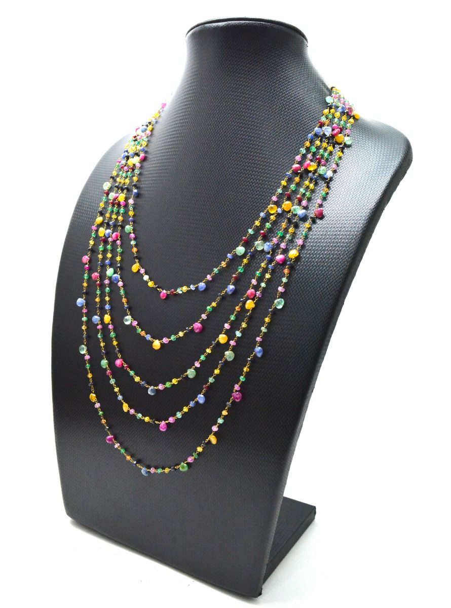 14k Solid yellow Gold Necklace Studded With Ruby, Emerald Stone - SGGRC-203