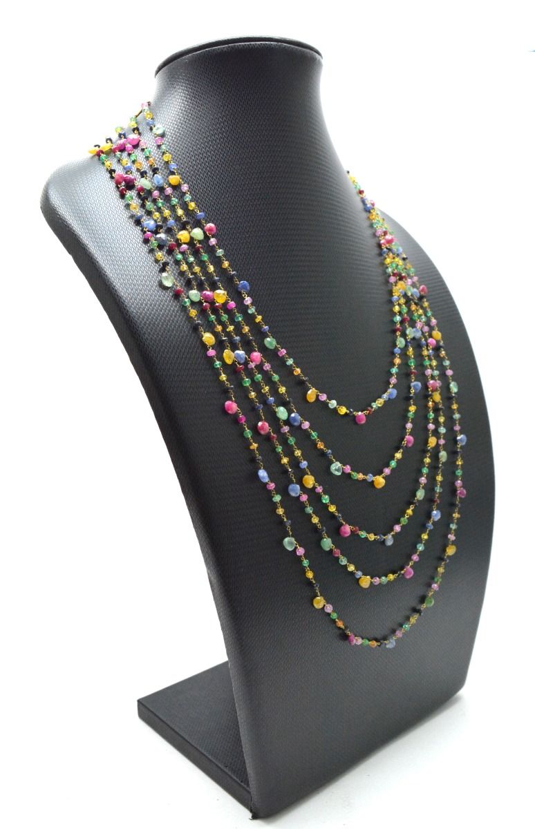 14k Solid yellow Gold Necklace Studded With Ruby, Emerald Stone