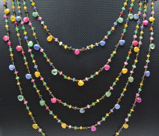 14k Solid yellow Gold Necklace Studded With Ruby, Emerald Stone - view 3
