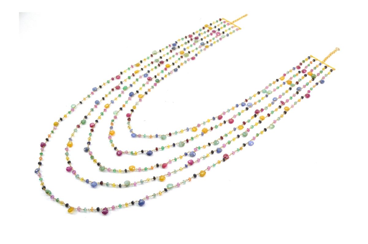 14k Solid yellow Gold Necklace Studded With Ruby, Emerald Stone - SGGRC-203