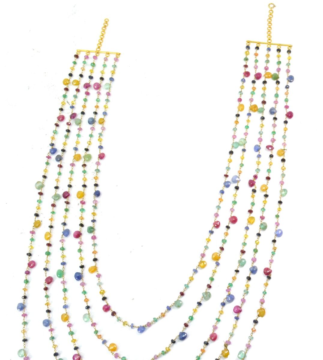 14k Solid yellow Gold Necklace Studded With Ruby, Emerald Stone - SGGRC-203