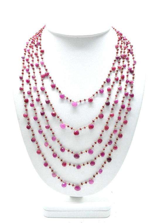 14k Solid yellow Gold Necklace - Natural Ruby Stones, 4.00x4.00-7.00x7.50mm - SGGRC-205