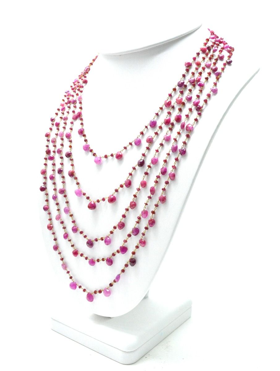 14k Solid yellow Gold Necklace - Natural Ruby Stones, 4.00x4.00-7.00x7.50mm - SGGRC-205