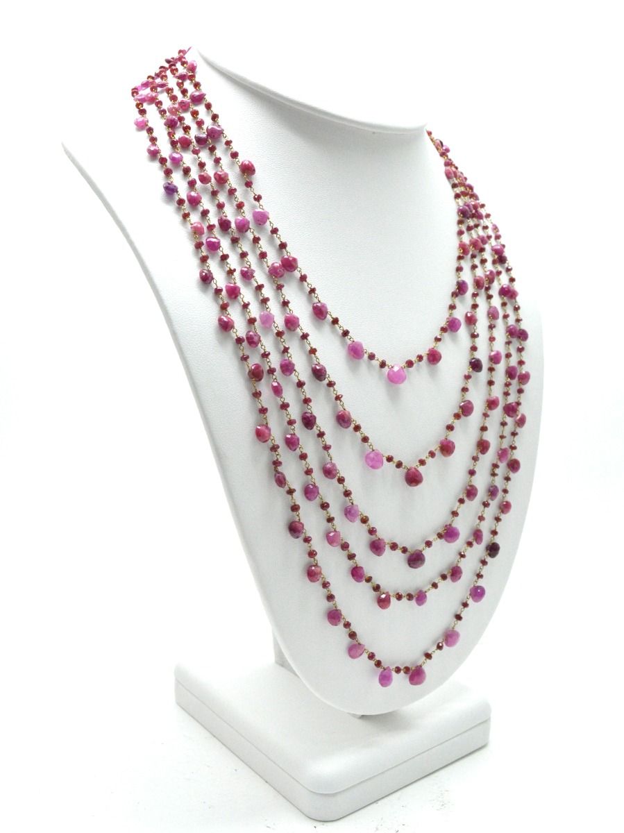 14k Solid yellow Gold Necklace - Natural Ruby Stones, 4.00x4.00-7.00x7.50mm