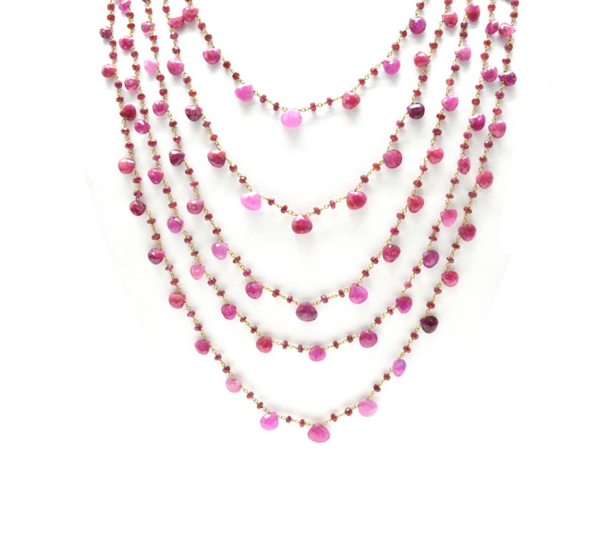 14k Solid yellow Gold Necklace - Natural Ruby Stones, 4.00x4.00-7.00x7.50mm