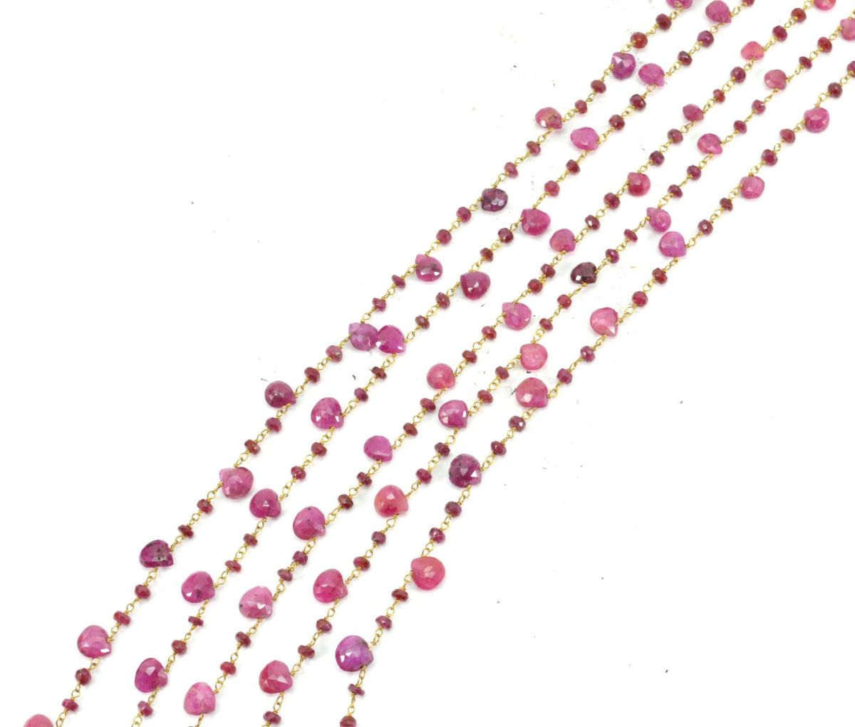 14k Solid yellow Gold Necklace - Natural Ruby Stones, 4.00x4.00-7.00x7.50mm - SGGRC-205