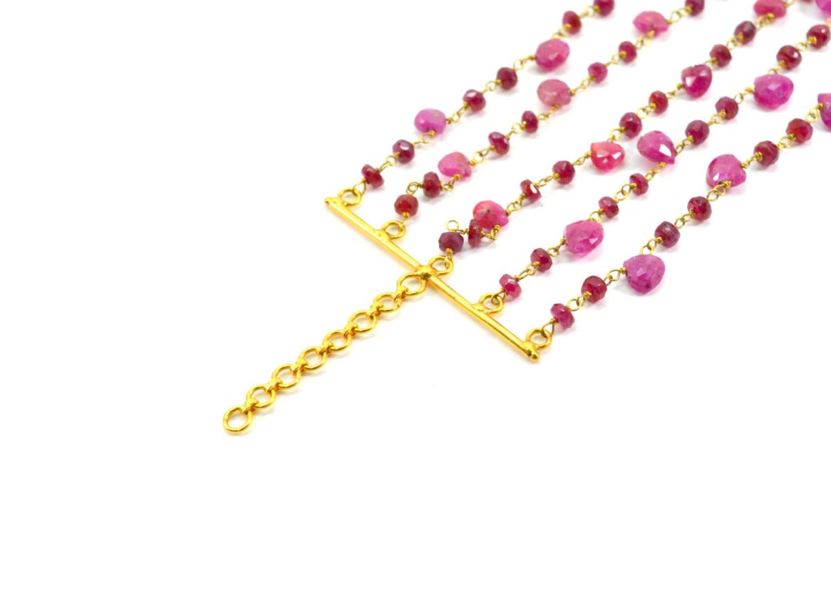 14k Solid yellow Gold Necklace - Natural Ruby Stones, 4.00x4.00-7.00x7.50mm - SGGRC-205
