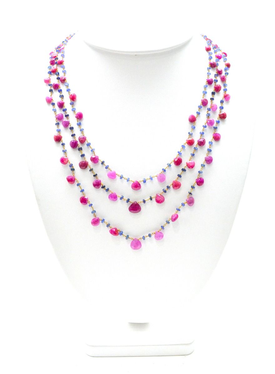 14k Solid yellow Gold Necklace With Natural Ruby Sapphire In 2.50 MM, SGGRC-206