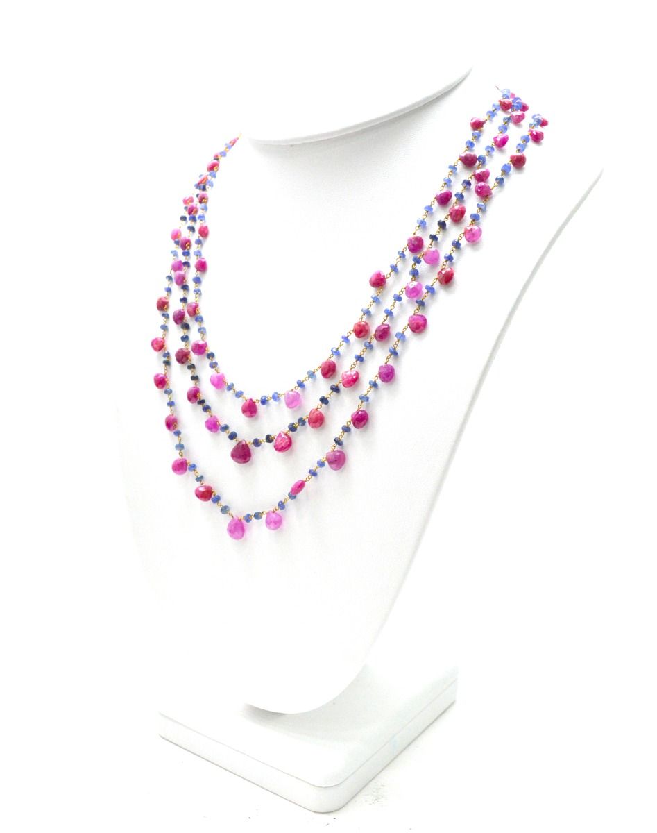 14k Solid yellow Gold Necklace With Natural Ruby Sapphire In 2.50 MM, SGGRC-206