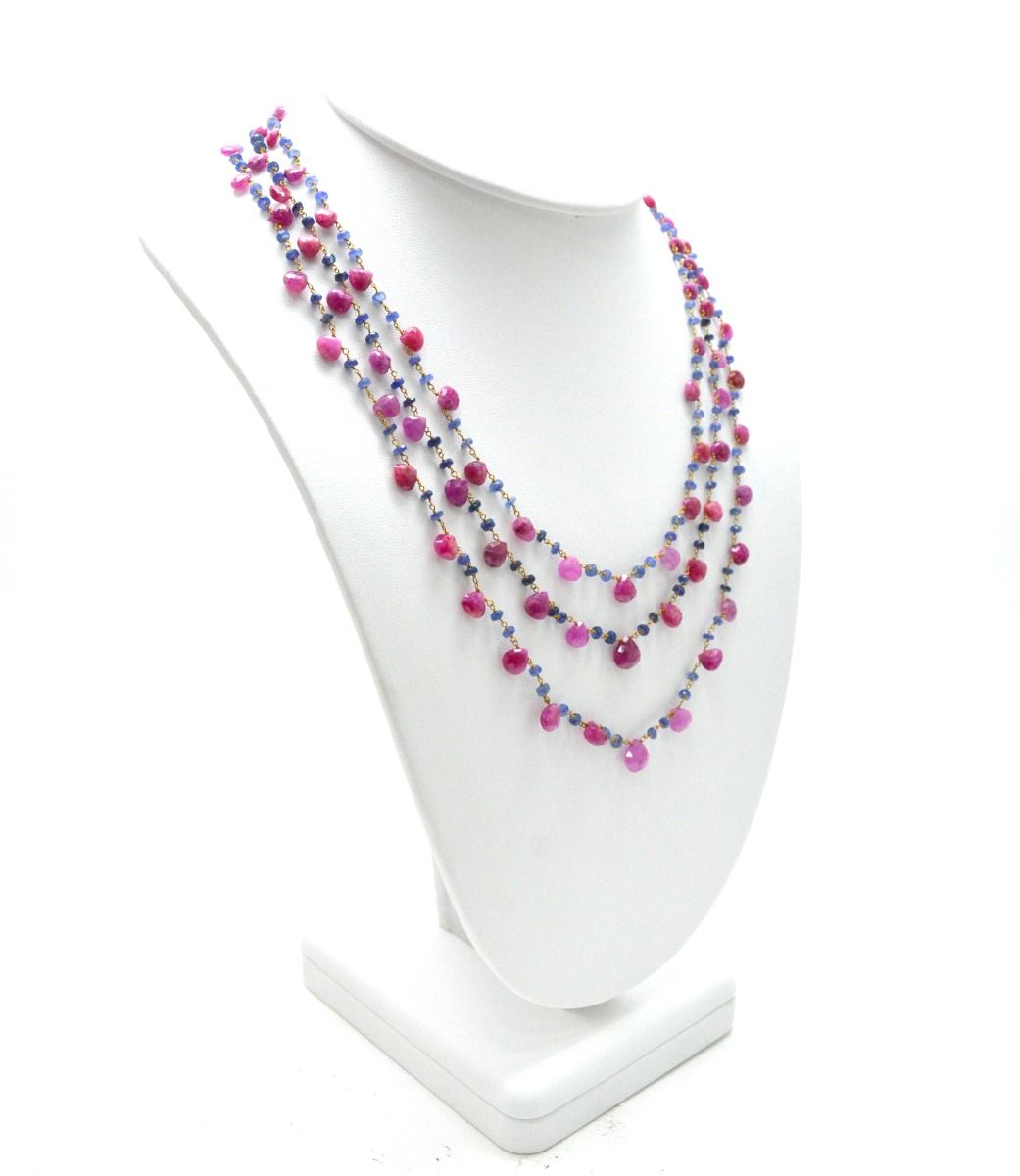 14k Solid yellow Gold Necklace With Natural Ruby Sapphire In 2.50 MM