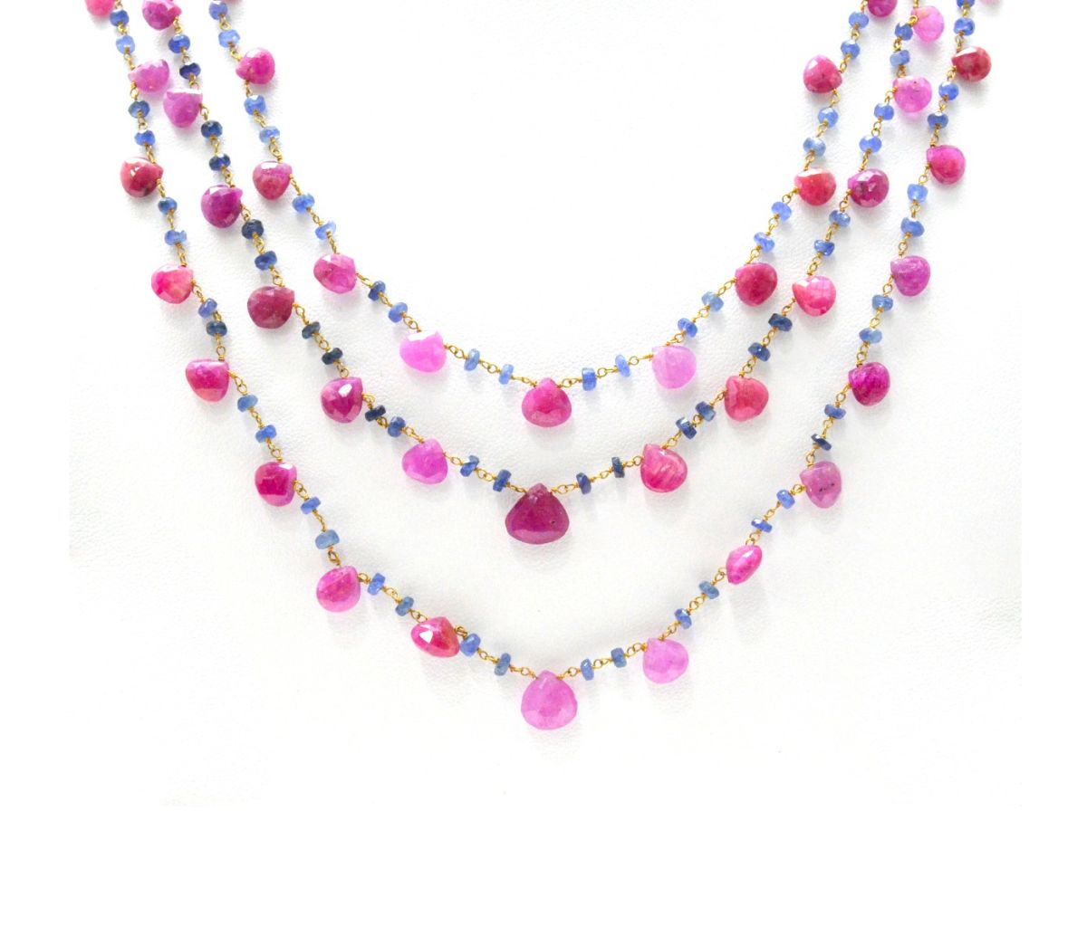 14k Solid yellow Gold Necklace With Natural Ruby Sapphire In 2.50 MM, SGGRC-206