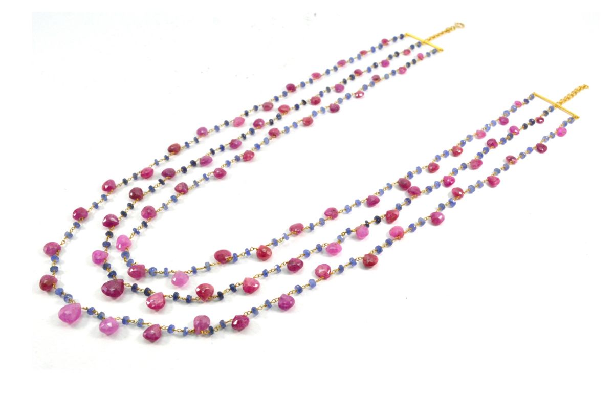 14k Solid yellow Gold Necklace With Natural Ruby Sapphire In 2.50 MM