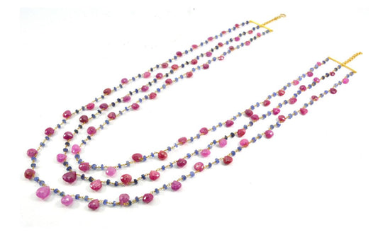 14k Solid yellow Gold Necklace With Natural Ruby Sapphire In 2.50 MM, SGGRC-206 - view 3