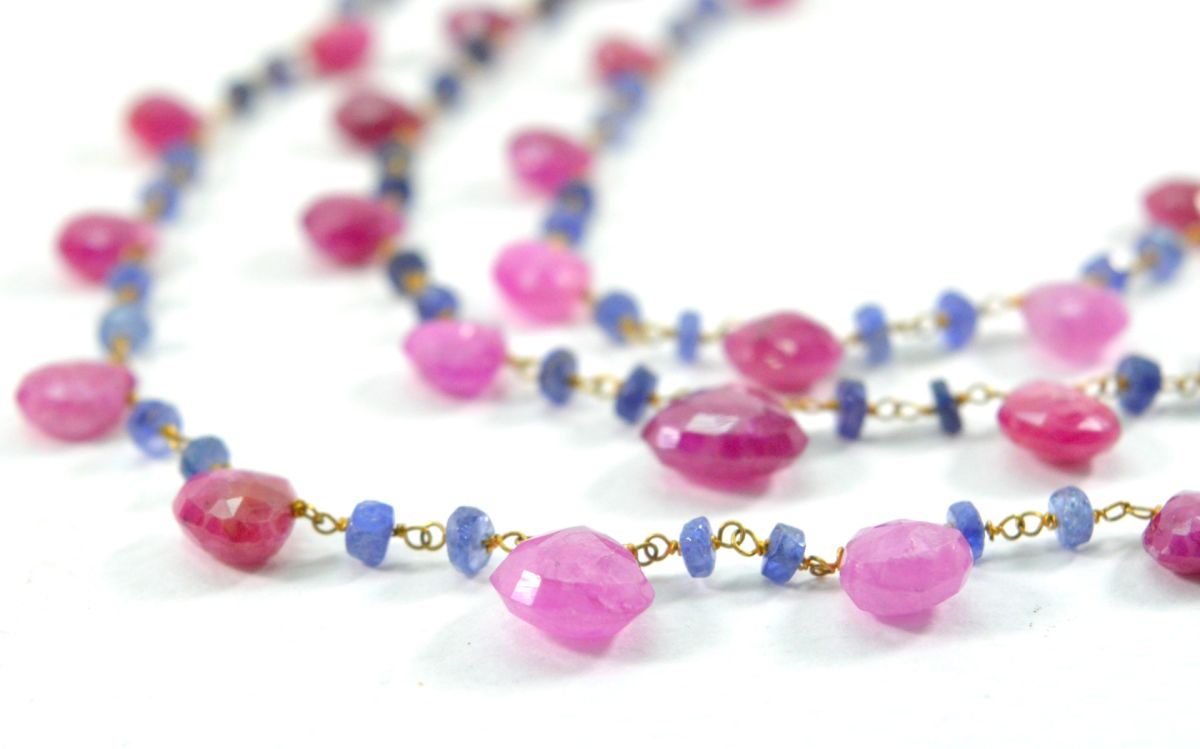 14k Solid yellow Gold Necklace With Natural Ruby Sapphire In 2.50 MM