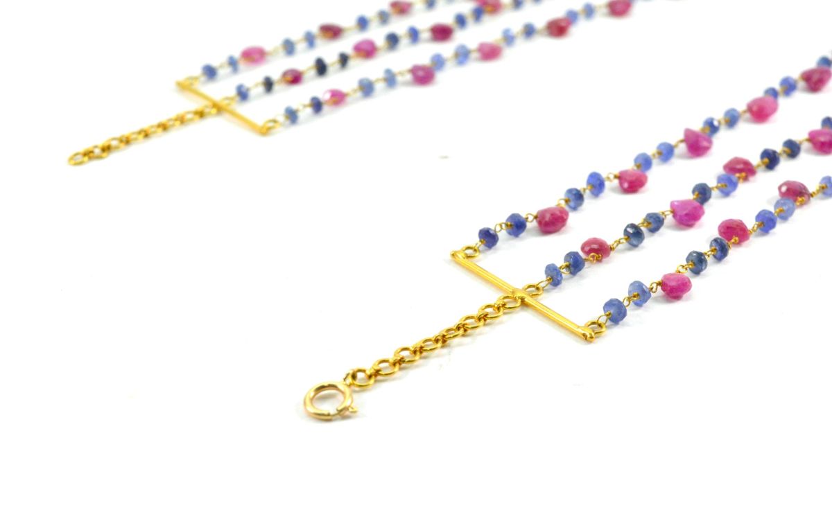 14k Solid yellow Gold Necklace With Natural Ruby Sapphire In 2.50 MM
