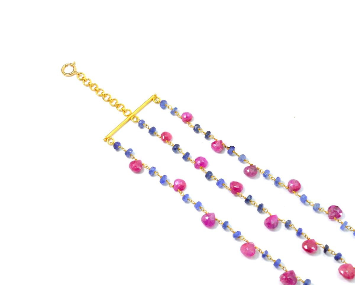 14k Solid yellow Gold Necklace With Natural Ruby Sapphire In 2.50 MM