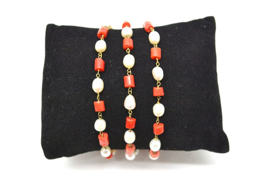 Wonderful 14k Solid yellow Gold Bracelet With Coral Stone