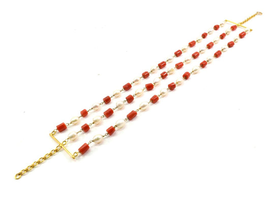 Wonderful 14k Solid yellow Gold Bracelet With Coral Stone - view 3