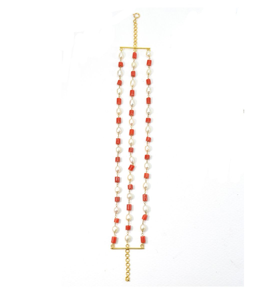 Wonderful 14k Solid yellow Gold Bracelet With Coral Stone -  SGGRC-211