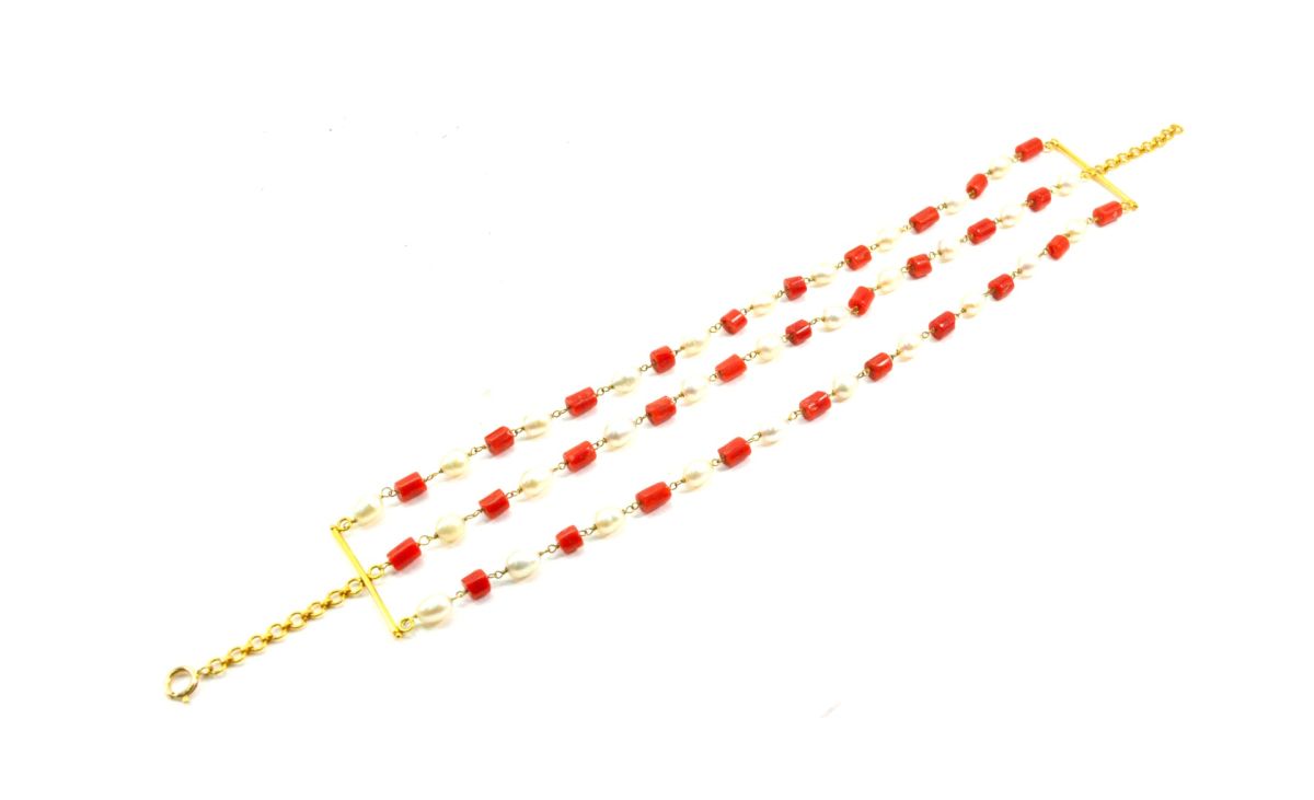 Wonderful 14k Solid yellow Gold Bracelet With Coral Stone -  SGGRC-211