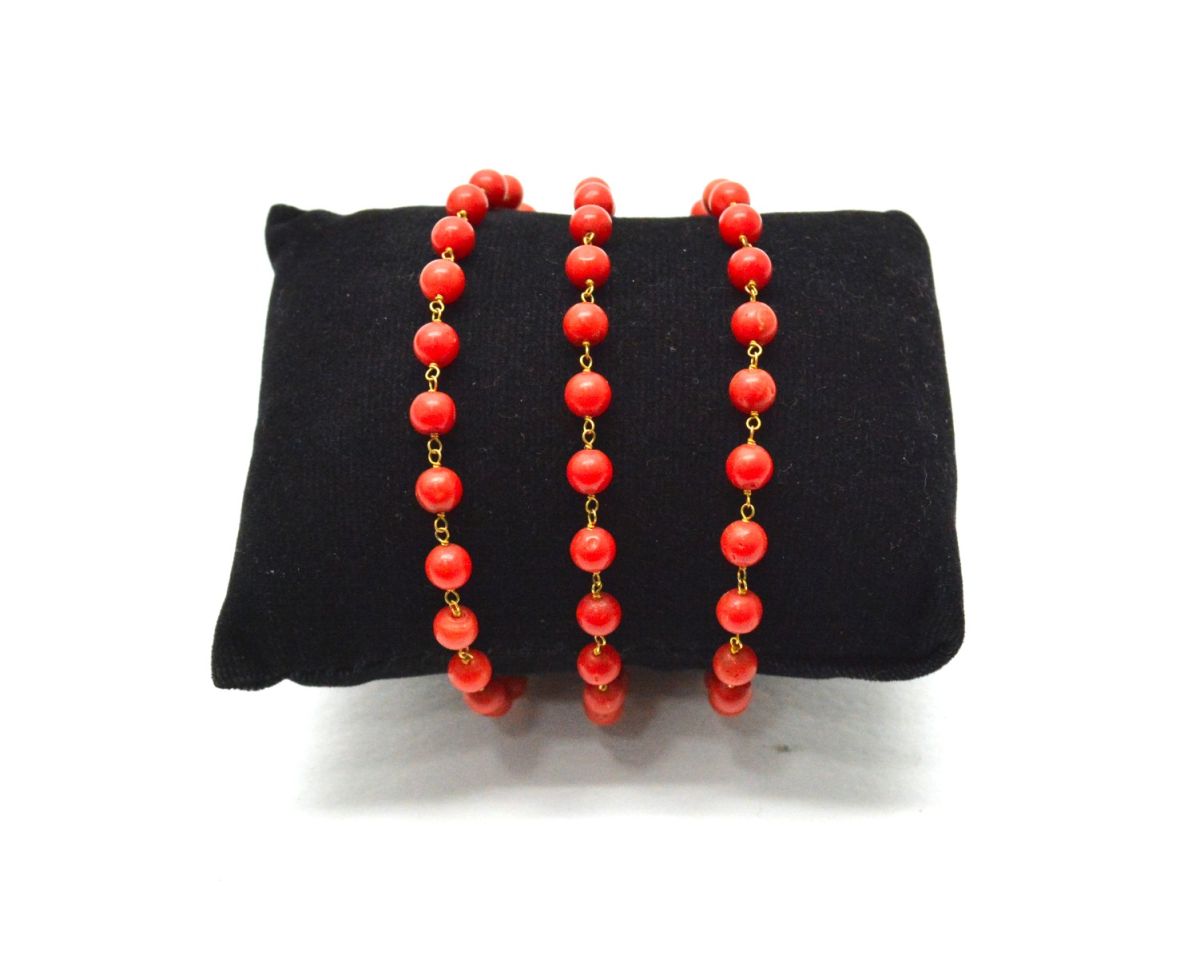 Amazing  14k Solid yellow Gold Bracelet Studded With Coral Stone - SGGRC-212