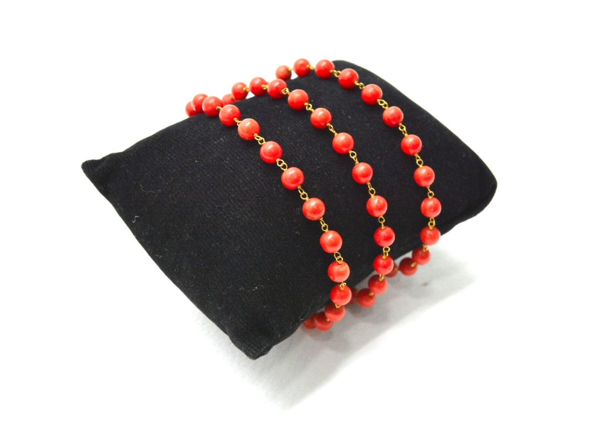 Amazing 14k Solid yellow Gold Bracelet Studded With Coral Stone